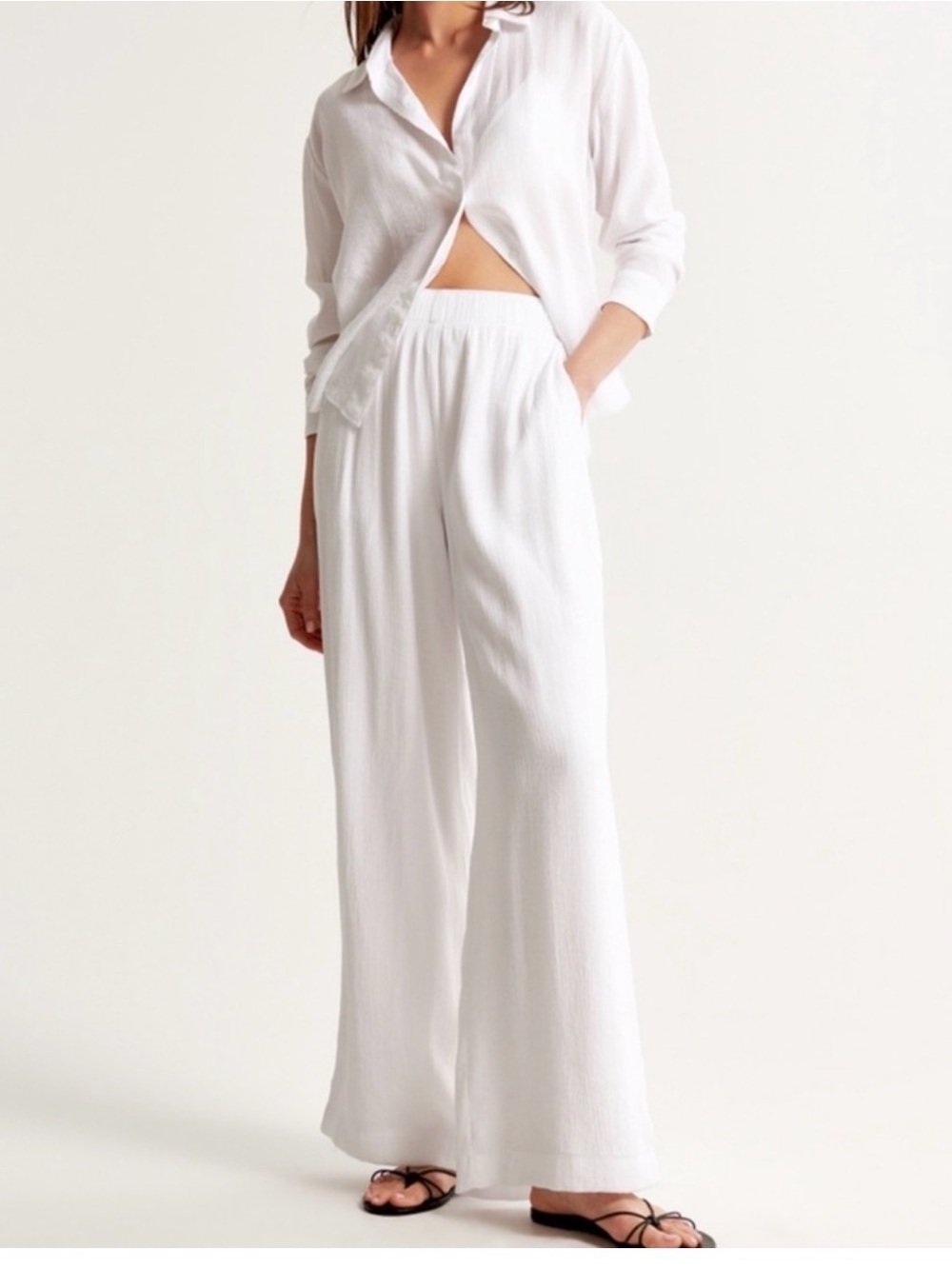 Abercrombie & Fitch White Wide-Leg Pants, Size Large